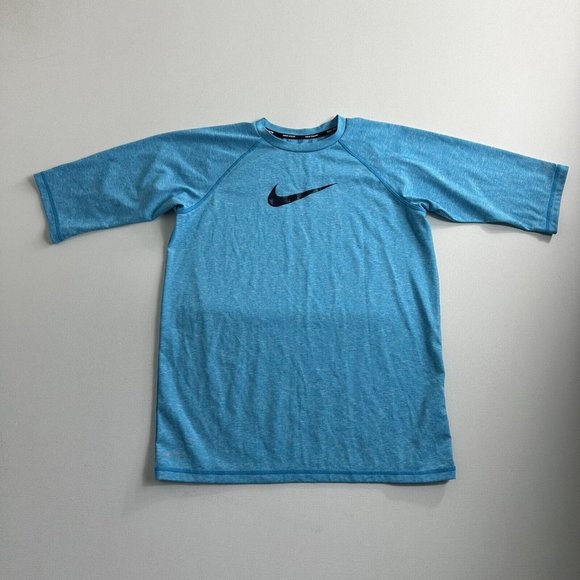 Nike Swim‎ Shirt Boys XL Blue Short Sleeve Rash Guard Activewear Dri Fit UPF40 - Picture 1 of 8
